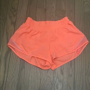 Lululemon Bright Coral Low Rise Hotty Hot Shorts 2.5”